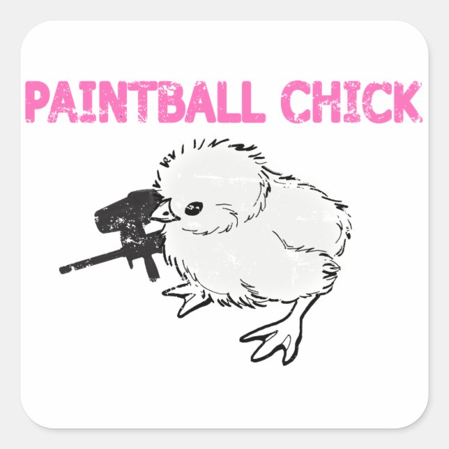 Pegatina Cuadrada Pintball Gun Chick (Anverso)