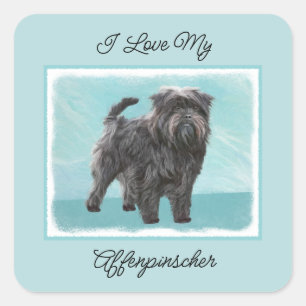 Pegatina Cuadrada Pintura Affenpinscher - Arte Perro Original Cuto