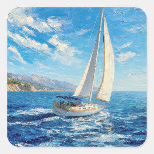 Pegatina Cuadrada Pintura al impasto de barco de vela