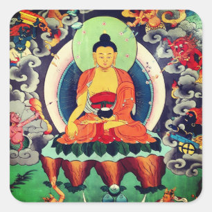 Pegatina Cuadrada Pintura Buda Shakyamuni, Himalayas - Nepal