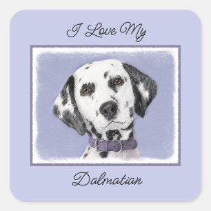 Pegatina Cuadrada Pintura dálmata - Arte de perro original