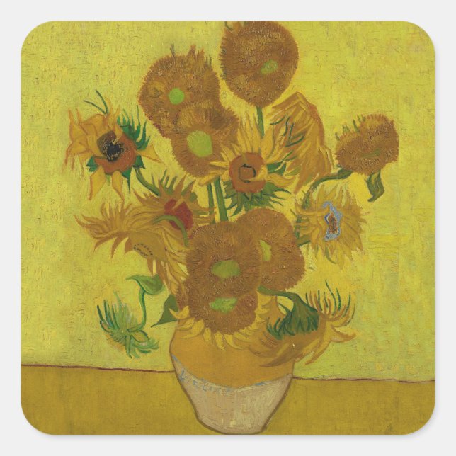 Pegatina Cuadrada Pintura de 15 girasoles de Vincent Van Gogh (Anverso)