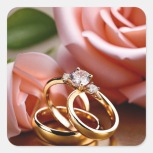 Pegatina Cuadrada Pintura de aceite de Boda de oro romántico