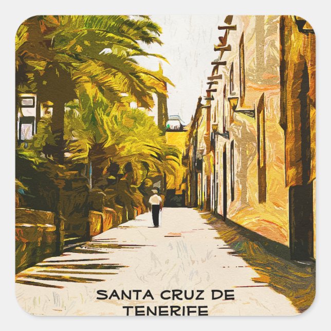 Pegatina Cuadrada Pintura de aceite de Santa Cruz de Tenerife (Anverso)