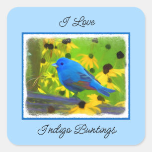 Pegatina Cuadrada Pintura de amarre índigo - Arte original de aves