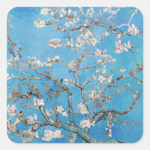 Pegatina Cuadrada Pintura de arte de Almond Blossoms Blue Vincent va
