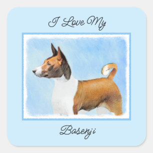 Pegatina Cuadrada Pintura de Basenji - Arte original muy bonito