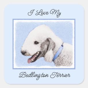 Pegatina Cuadrada Pintura de Bedlington Terrier - Original Perro Art