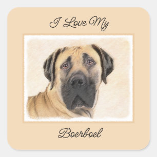 Pegatina Cuadrada Pintura de Boerboel - Arte Perro Original Cuto