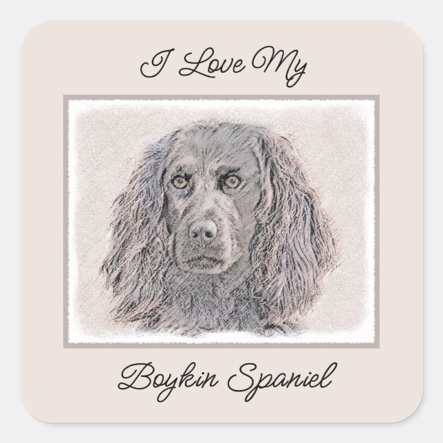 Pegatina Cuadrada Pintura de Boykin Spaniel - Arte de Perro Original (Anverso)