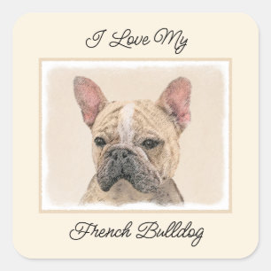 Pegatina Cuadrada Pintura de Bulldog francés (Sable) - Cuto original