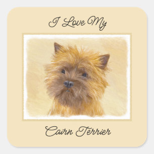 Pegatina Cuadrada Pintura de Cairn Terrier - Arte Perro Original.