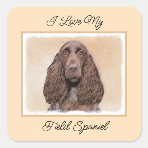 Pegatina Cuadrada Pintura de campo español - Arte de perro original 