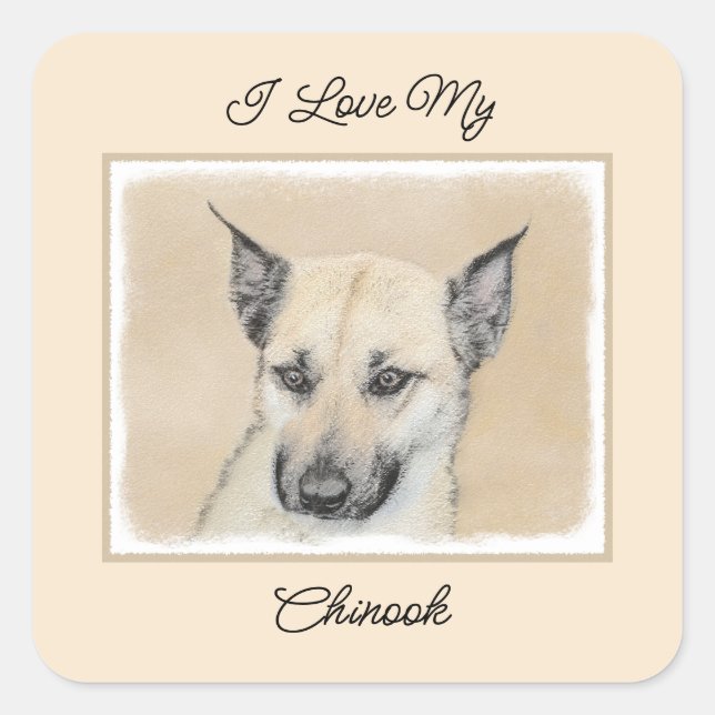 Pegatina Cuadrada Pintura de Chinook (Orejas puntiagudas) - Arte Per (Anverso)