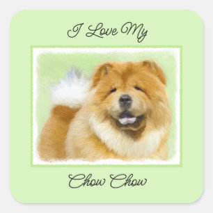 Pegatina Cuadrada Pintura de Chow Chow - Arte Perro Original.
