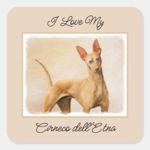 Pegatina Cuadrada Pintura de Cirneco dell'Etna - Arte de perros orig