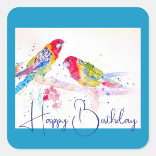 Pegatina Cuadrada Pintura de color de agua de loro Rosella