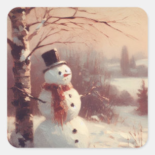 Pegatina Cuadrada Pintura de cosecha de nieve