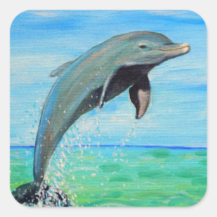 Pegatina Cuadrada Pintura de delfines