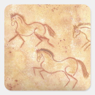 Pegatina Cuadrada Pintura de dibujos en cuevas de caballos
