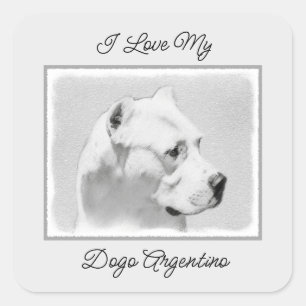 Pegatina Cuadrada Pintura de Dogo Argentino - Arte original del perr