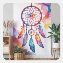 Pegatina Cuadrada Pintura de Dreamcatcher en la pared