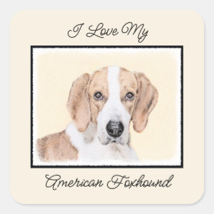 Pegatina Cuadrada Pintura de Foxhound estadounidense - Arte de Perro