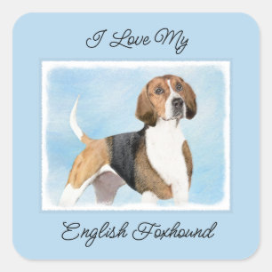 Pegatina Cuadrada Pintura de Foxhound inglesa - Arte Perro Original