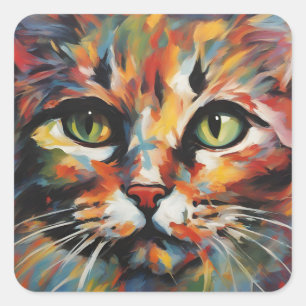 Pegatina Cuadrada Pintura de gato