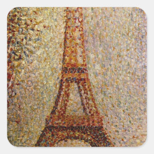 Pegatina Cuadrada Pintura de Georges Seurat: La Torre Eiffel (1889)