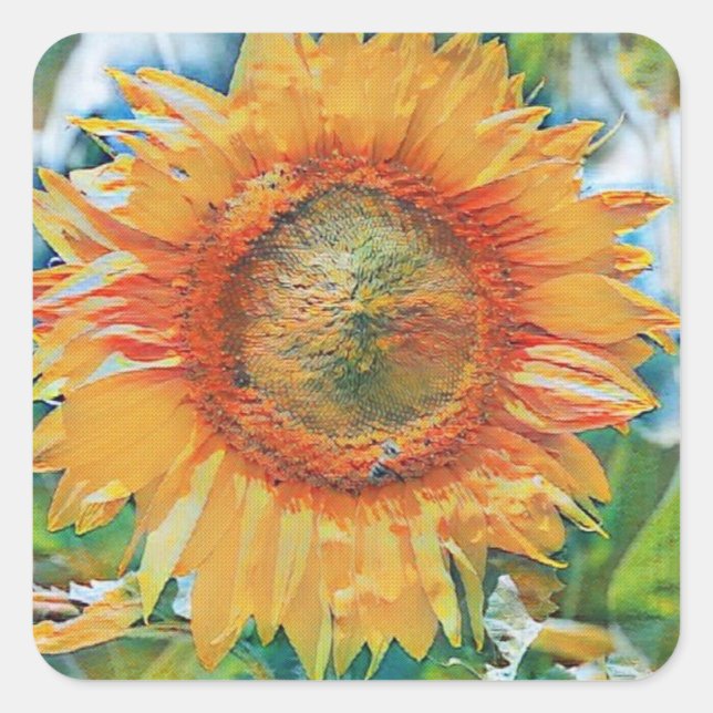 Pegatina Cuadrada Pintura de girasol amarillo y naranja (Anverso)