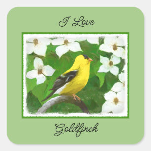 Pegatina Cuadrada Pintura de Goldfinch - Arte de Perro Original.