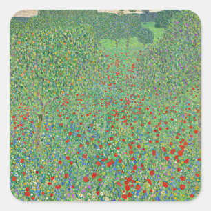 Pegatina Cuadrada Pintura de Gustav Klimt, Mohnfeld