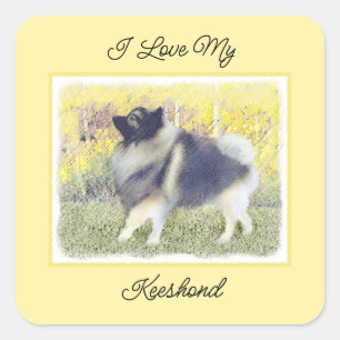 Pegatina Cuadrada Pintura de Keeshond Aspen - Arte Perro Original Cu