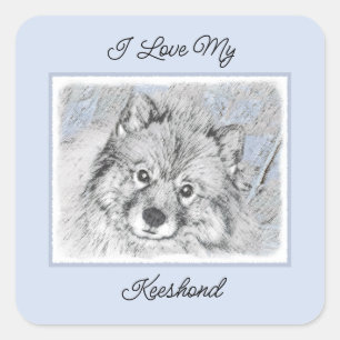 Pegatina Cuadrada Pintura de Keeshond Beth - Arte de Perro Original.