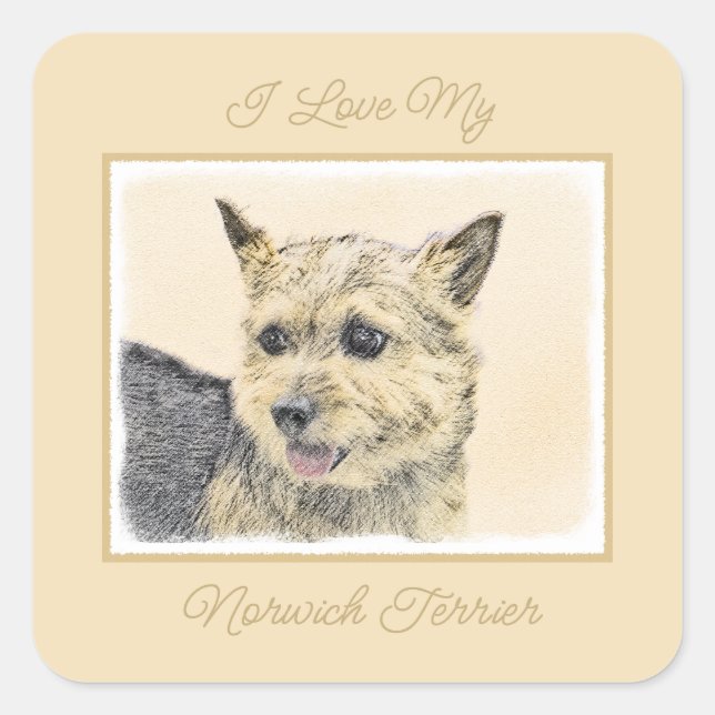 Pegatina Cuadrada Pintura de Norwich Terrier - Arte de Perro Origina (Anverso)