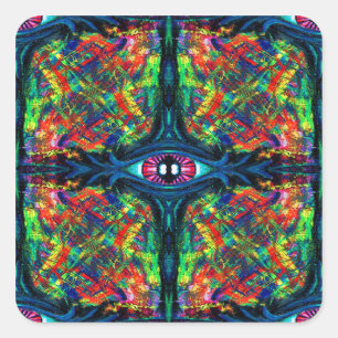Pegatina Cuadrada Pintura de ojos torcidos y trippy