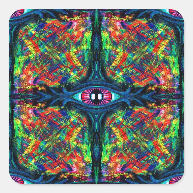 Pegatina Cuadrada Pintura de ojos torcidos y trippy (Anverso)