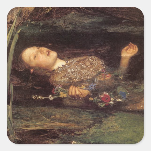 Pegatina Cuadrada Pintura de Ophelia de arte fino (Anverso)