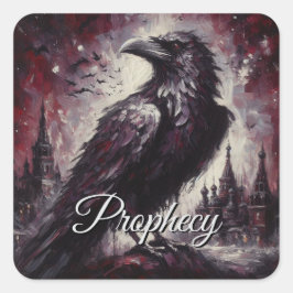 Pegatina Cuadrada Pintura de pájaro de gallo gótico Raven Crow de ar