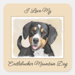 Pegatina Cuadrada Pintura de Perro de la Montaña Entlebucher Arte Pe