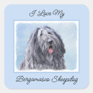 Pegatina Cuadrada Pintura de perro pastor de Bergamasco - Perro orig