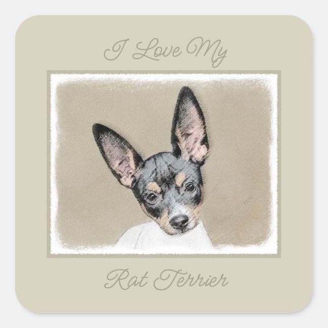 Pegatina Cuadrada Pintura de Rat Terrier - Escuadrón de arte de perr (Anverso)
