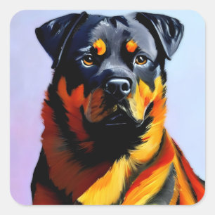 Pegatina Cuadrada Pintura de Rottweiler