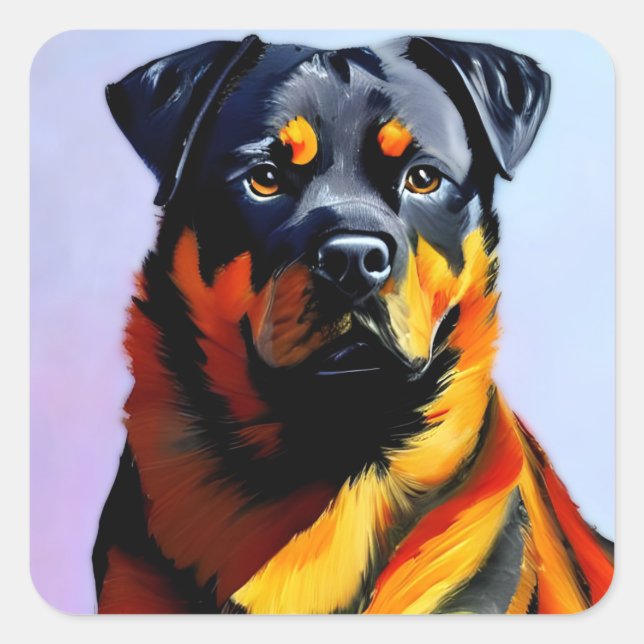 Pegatina Cuadrada Pintura de Rottweiler (Anverso)