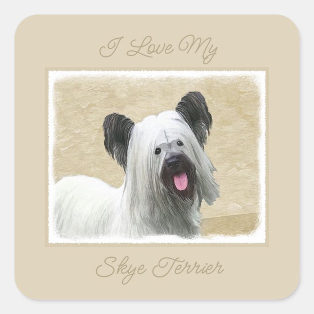 Pegatina Cuadrada Pintura de Skye Terrier - Cuidad original de arte  (Anverso)