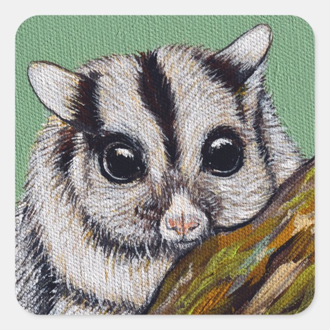 Pegatina Cuadrada Pintura de Sugar Glider (Anverso)