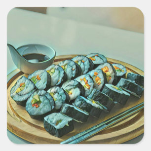 Pegatina Cuadrada Pintura de sushi vintage