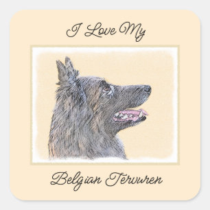 Pegatina Cuadrada Pintura de Tervuren belga - Arte de perro original