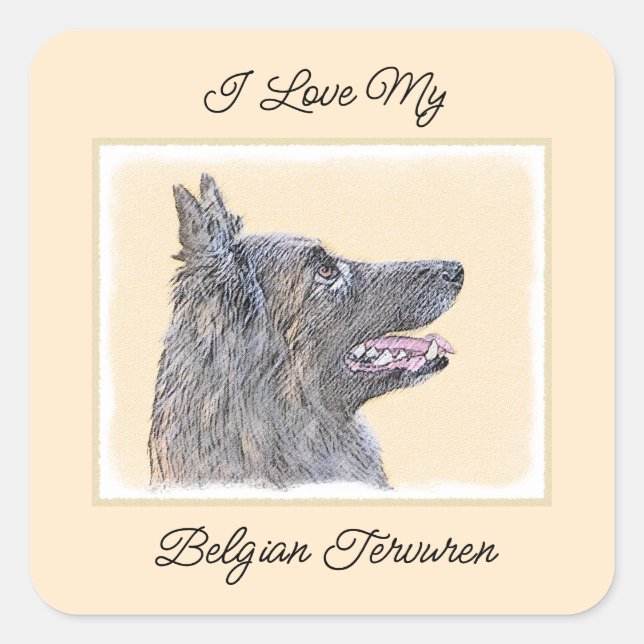 Pegatina Cuadrada Pintura de Tervuren belga - Arte de perro original (Anverso)
